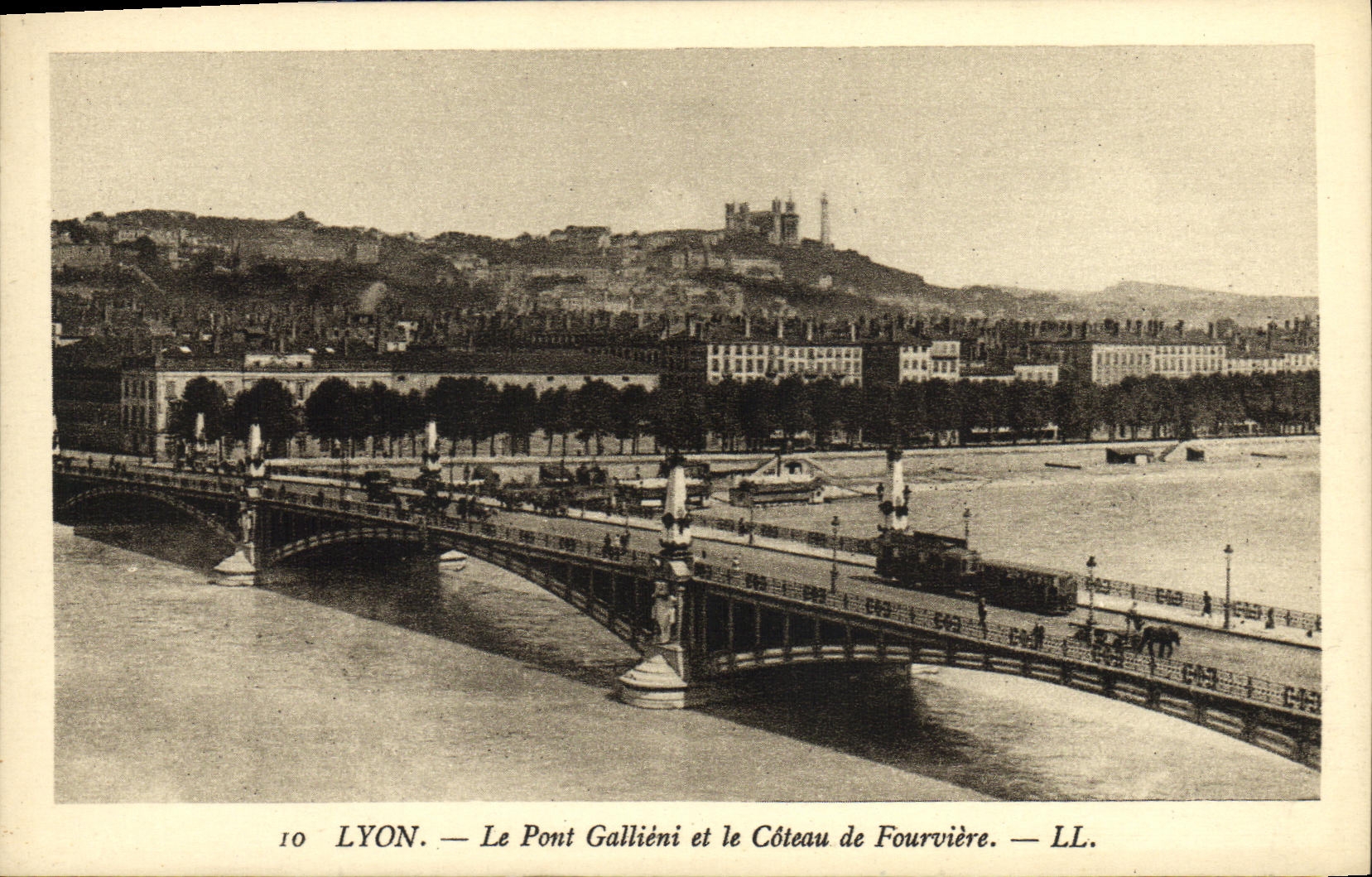 VINTAGE POSTCARD Lyon the Gallieni Bridge and the Slope of Fourviere