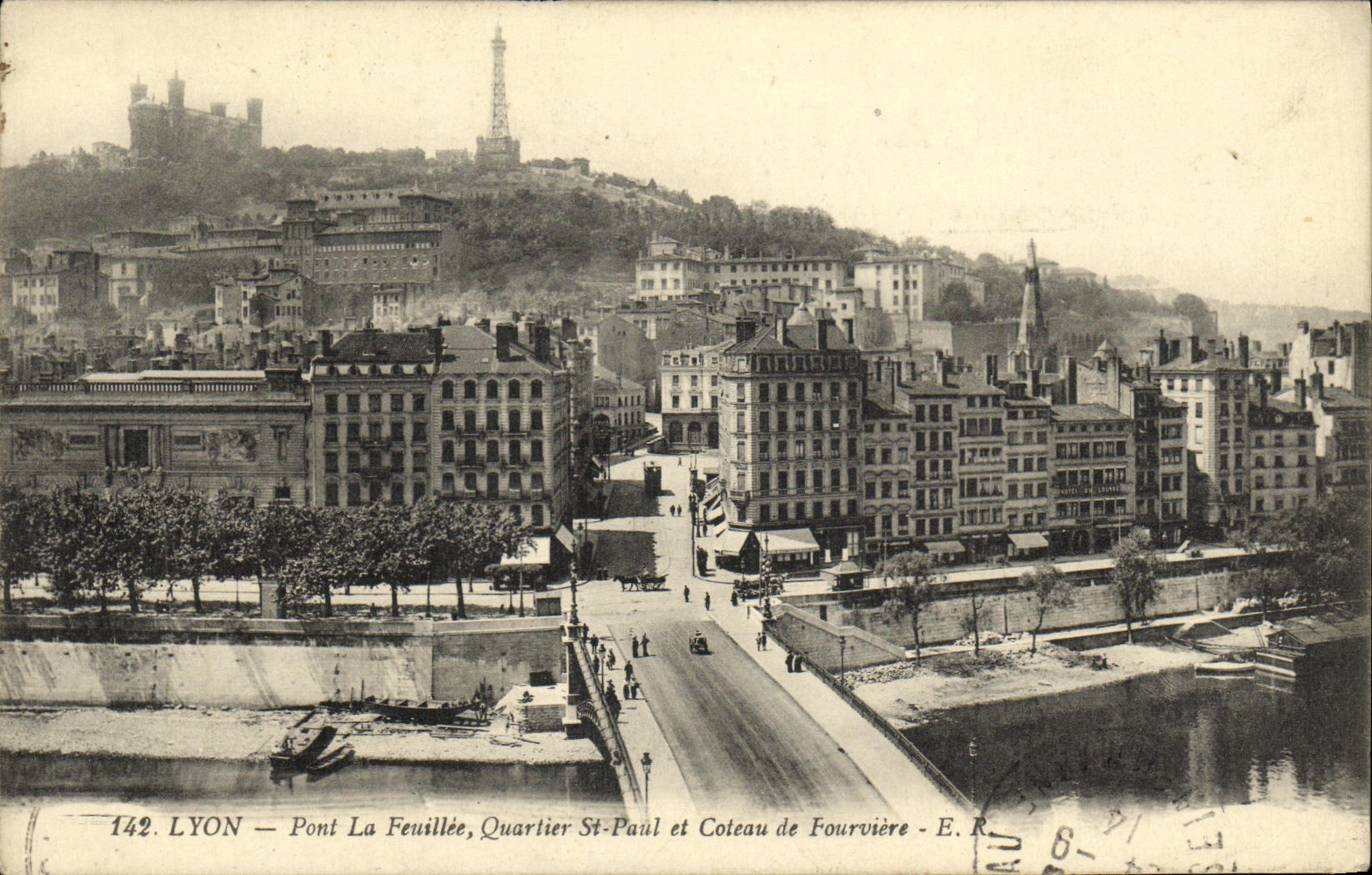 VINTAGE POSTCARD Lyon Bridge the Sheet District St Paul and Coteau of Fourviere