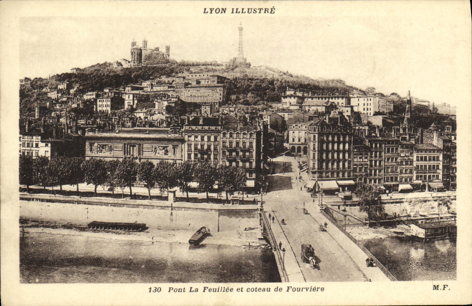 VINTAGE POSTCARD Lyon Illustrates Bridge Feuillee and slope of Fourviere