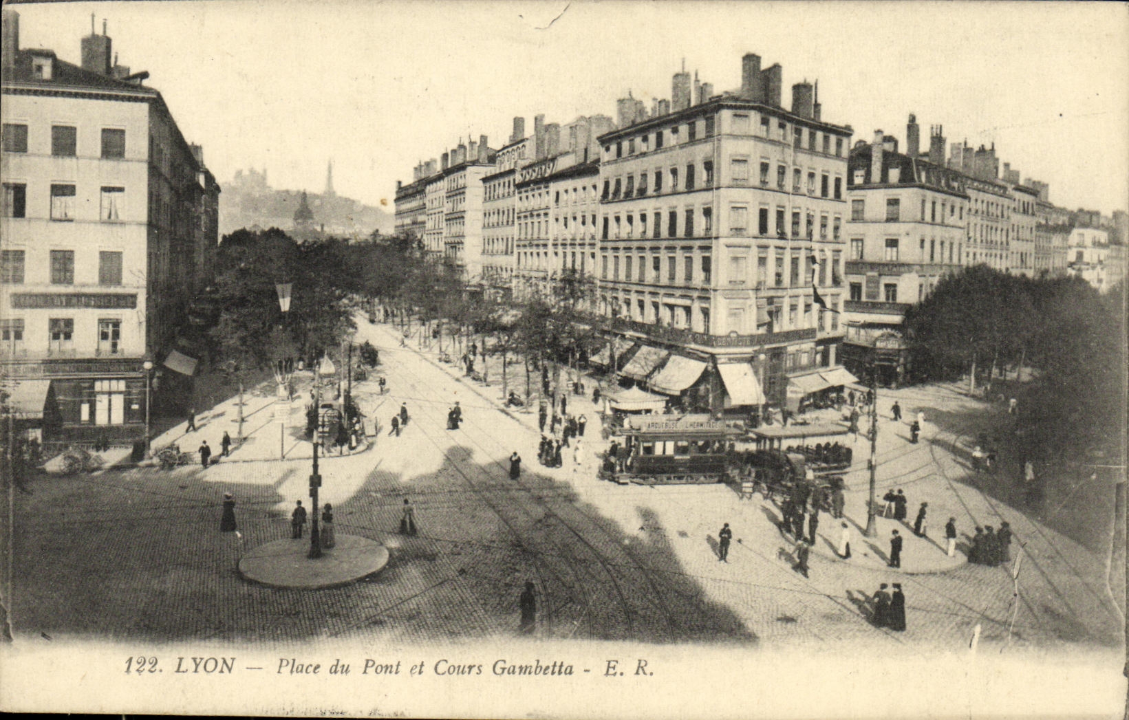 VINTAGE POSTCARD Lyon Places Bridge and Course Gambetta Tramway