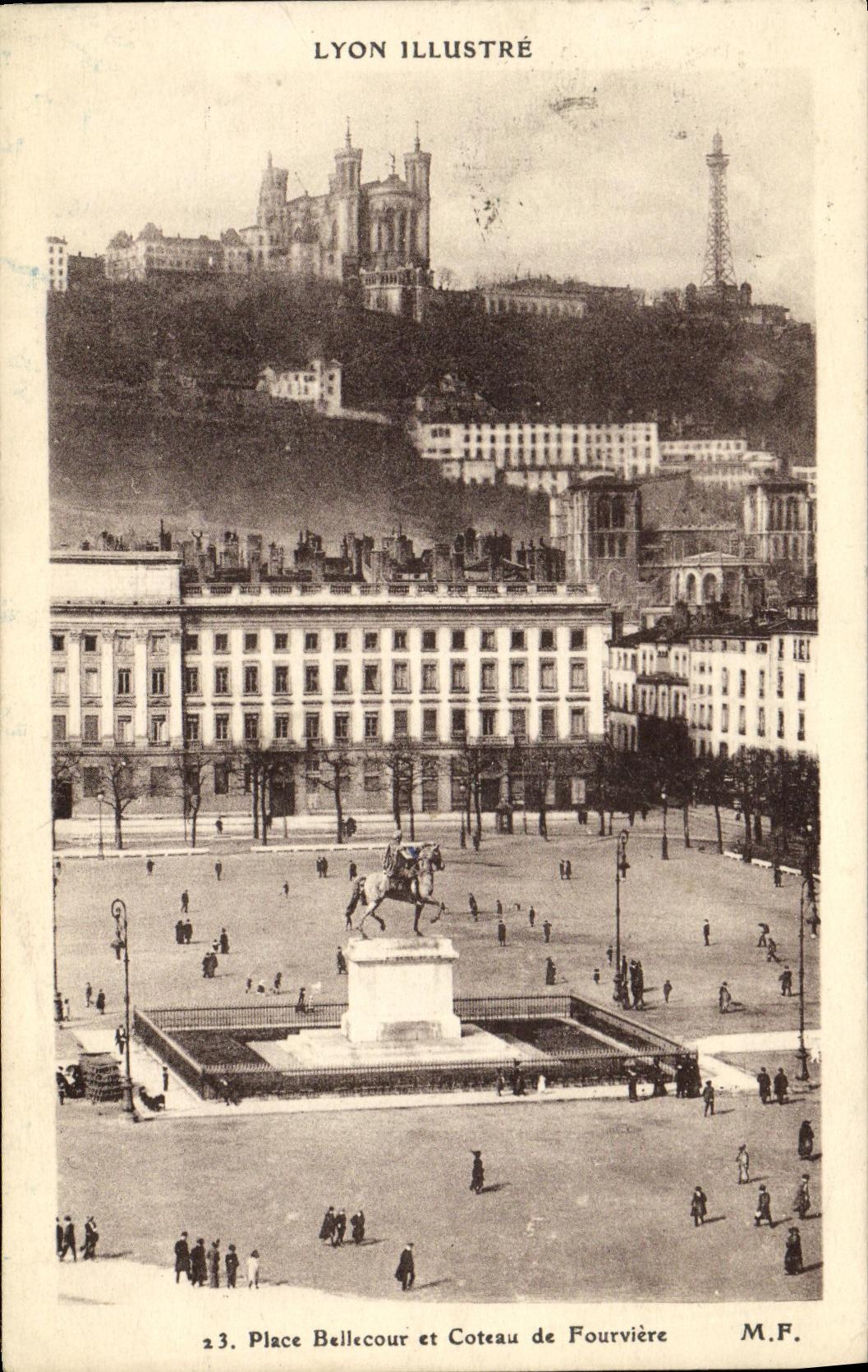 VINTAGE POSTCARD Lyon lllustre Bellecour Place and Coteau of Fourviere