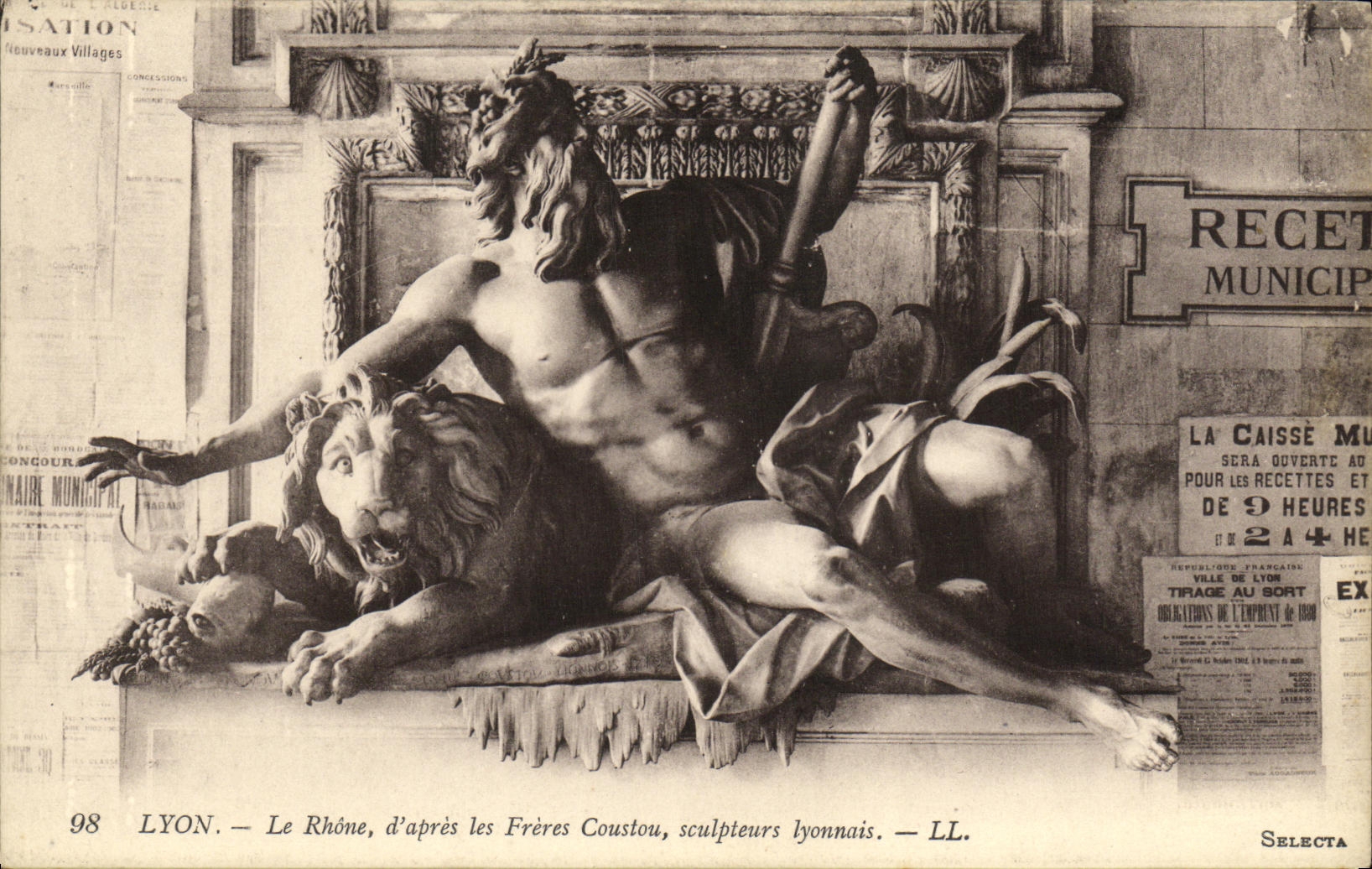 VINTAGE POSTCARD Lyon the Rhone D after the Brothers Coustou Lyons sculptors Lion