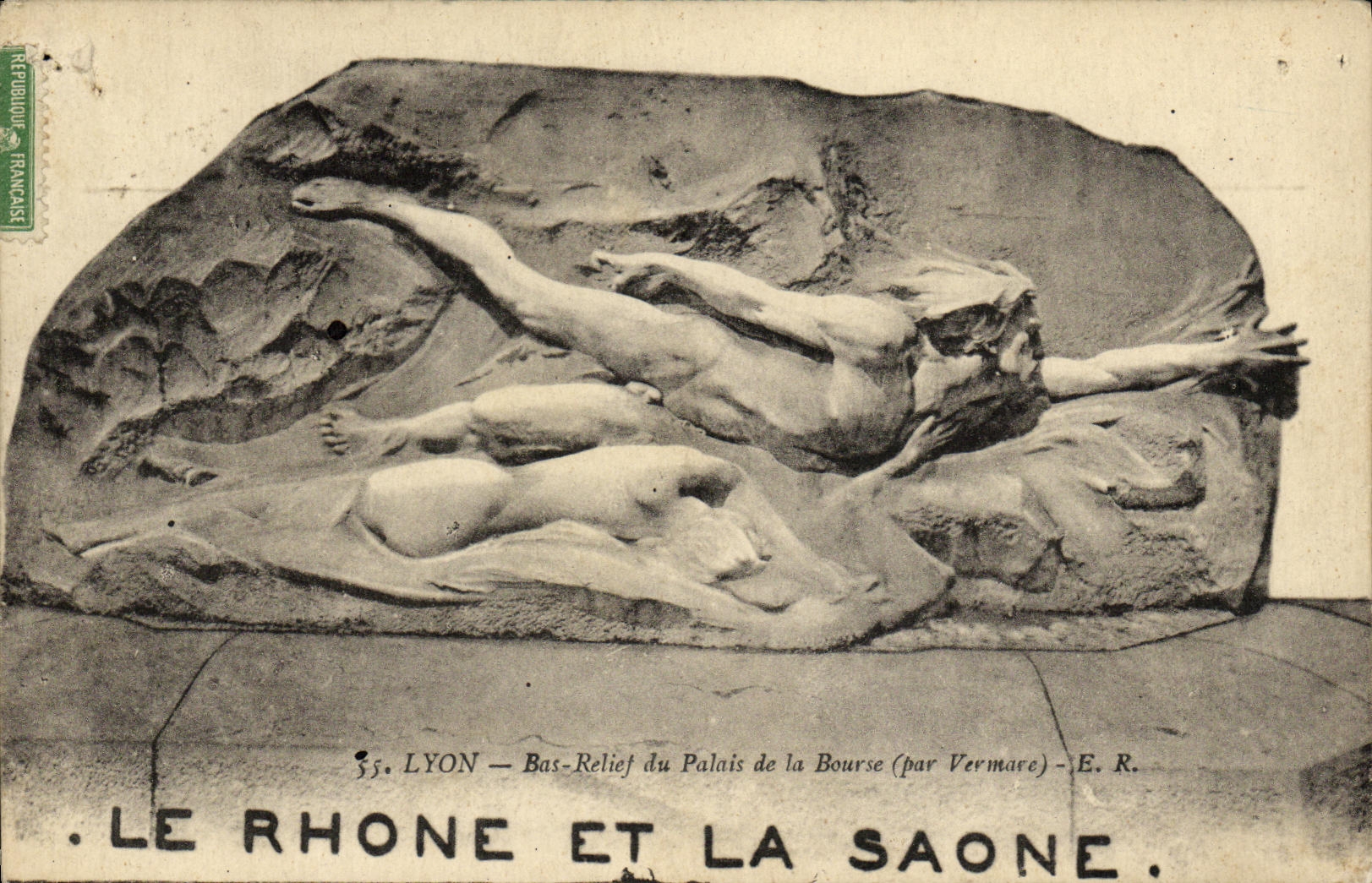 VINTAGE POSTCARD Low Lyon Relief of the Palate of the Stock Exchange the Rhone and the Saone
