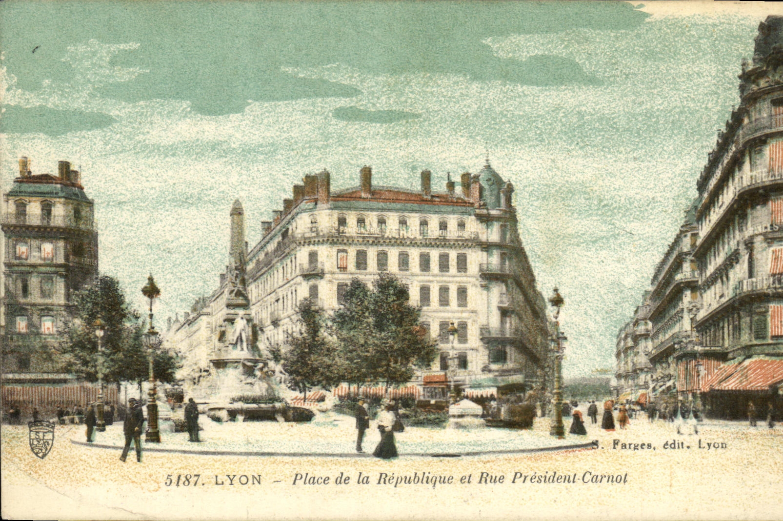 VINTAGE POSTCARD Lyon Places Republic and Street President Carnot