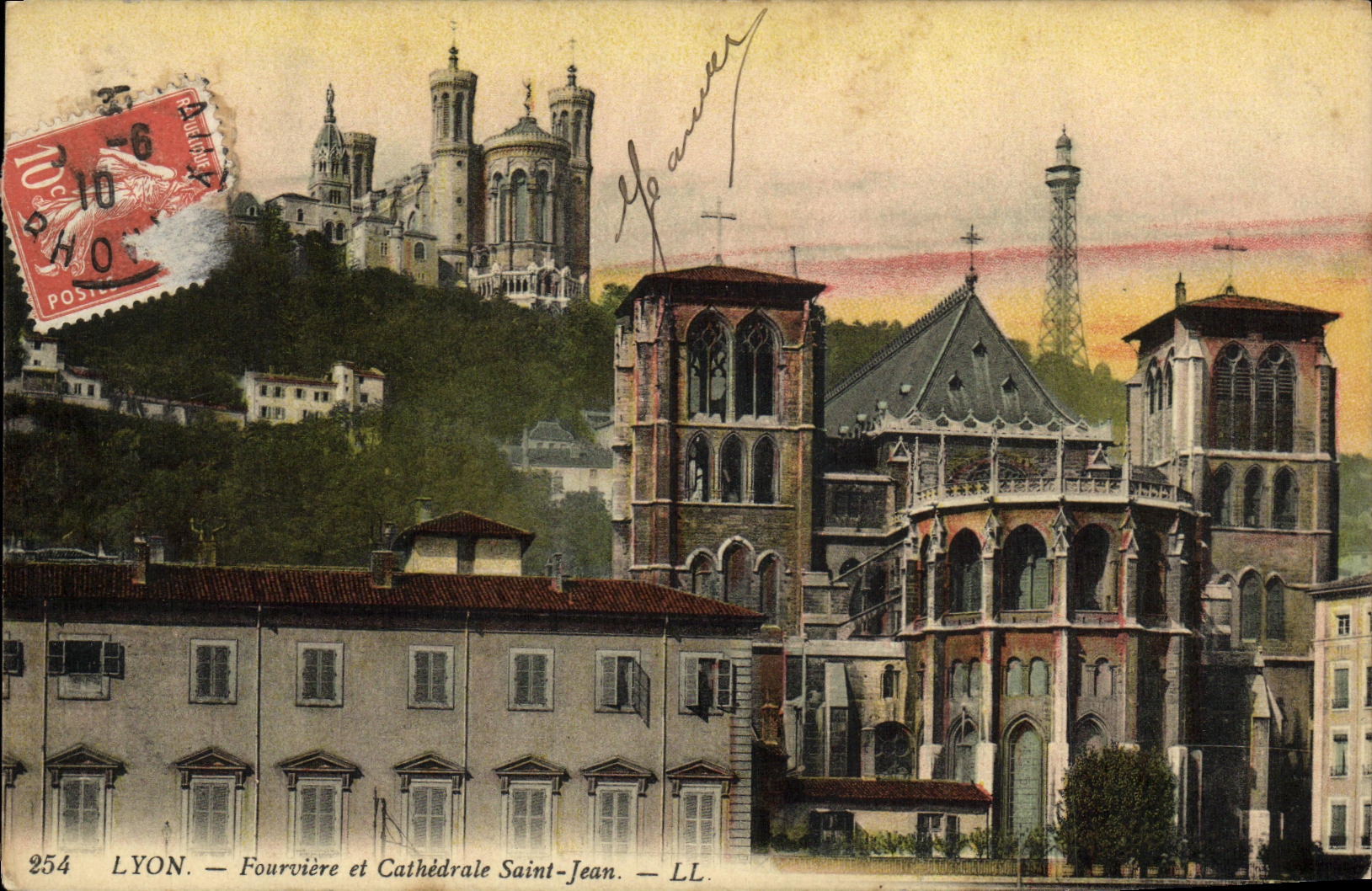 VINTAGE POSTCARD Lyon Fourviere and Cathedrale Holy Jean