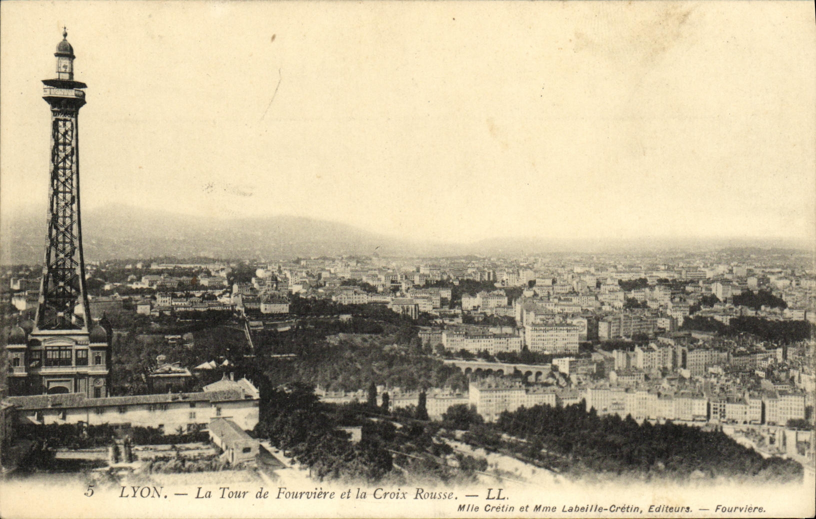 VINTAGE POSTCARD Lyon the Tower of Fourviere and the Russet red Cross
