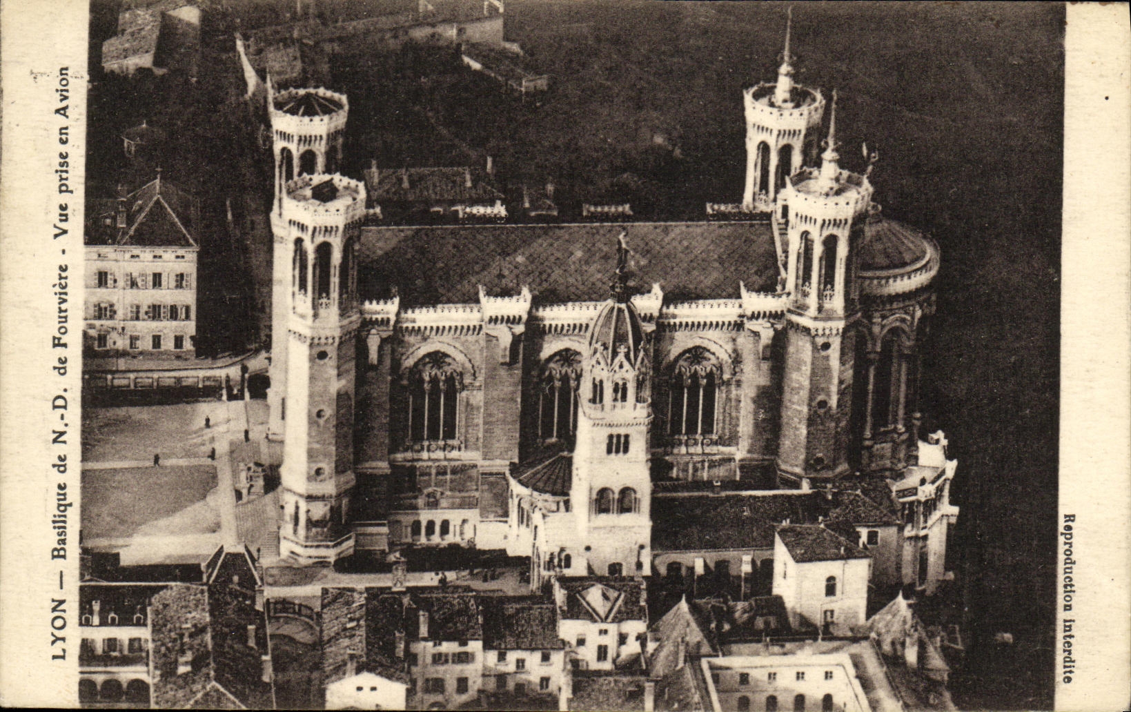VINTAGE POSTCARD Lyon Basilica of NR D of Fouviere Seen prsy in the Plane