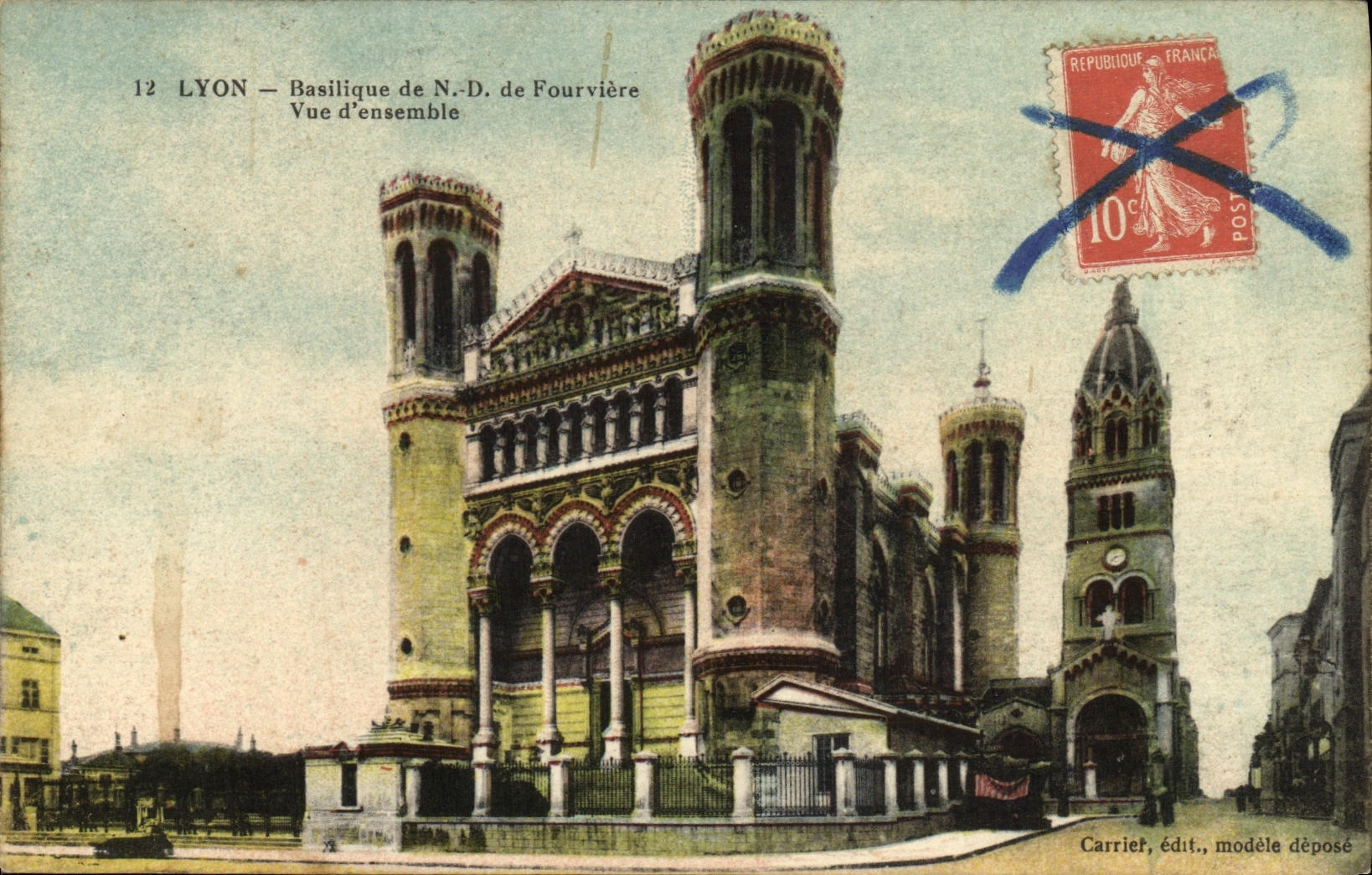 VINTAGE POSTCARD Lyon Basilica of NR D of Fourviere Seen D together