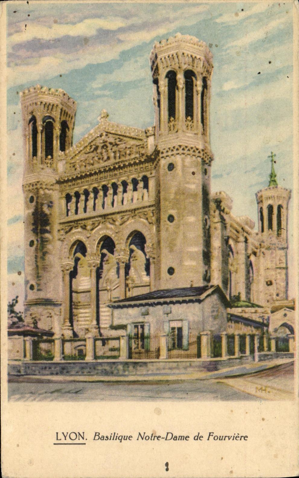 VINTAGE POSTCARD Lyon Basilica Notre Dame de Fourviere