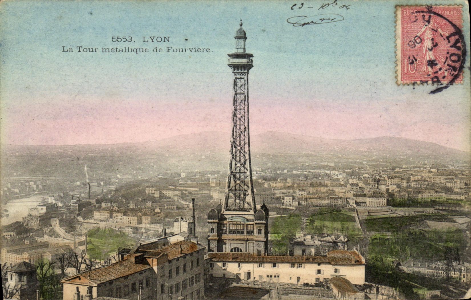 VINTAGE POSTCARD Lyon the Metal Tower of Fourviere