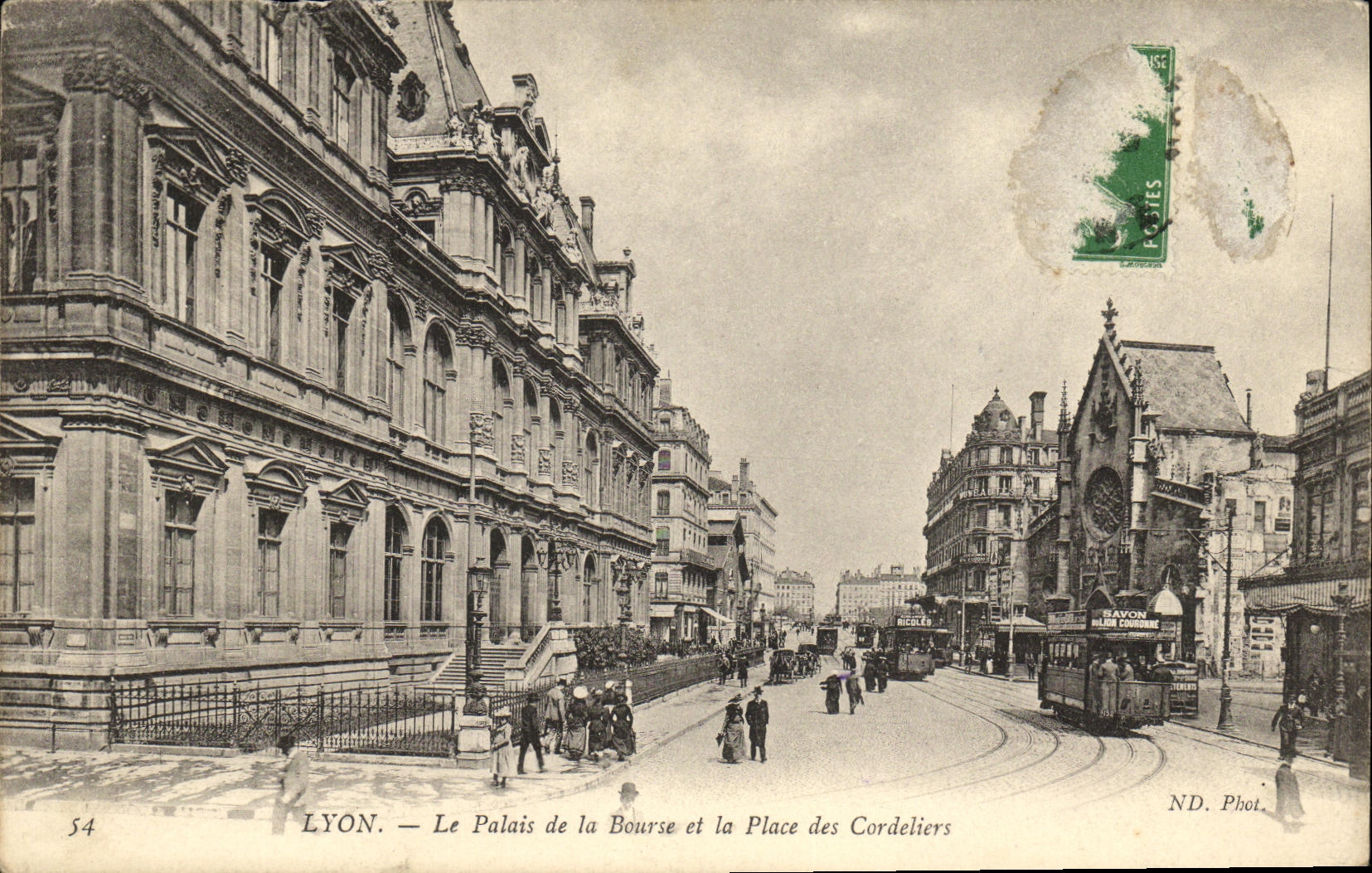 Paladar de Lyon de la POSTAL de la VENDIMIA de la bolsa de accion y el lugar de Cordeliers