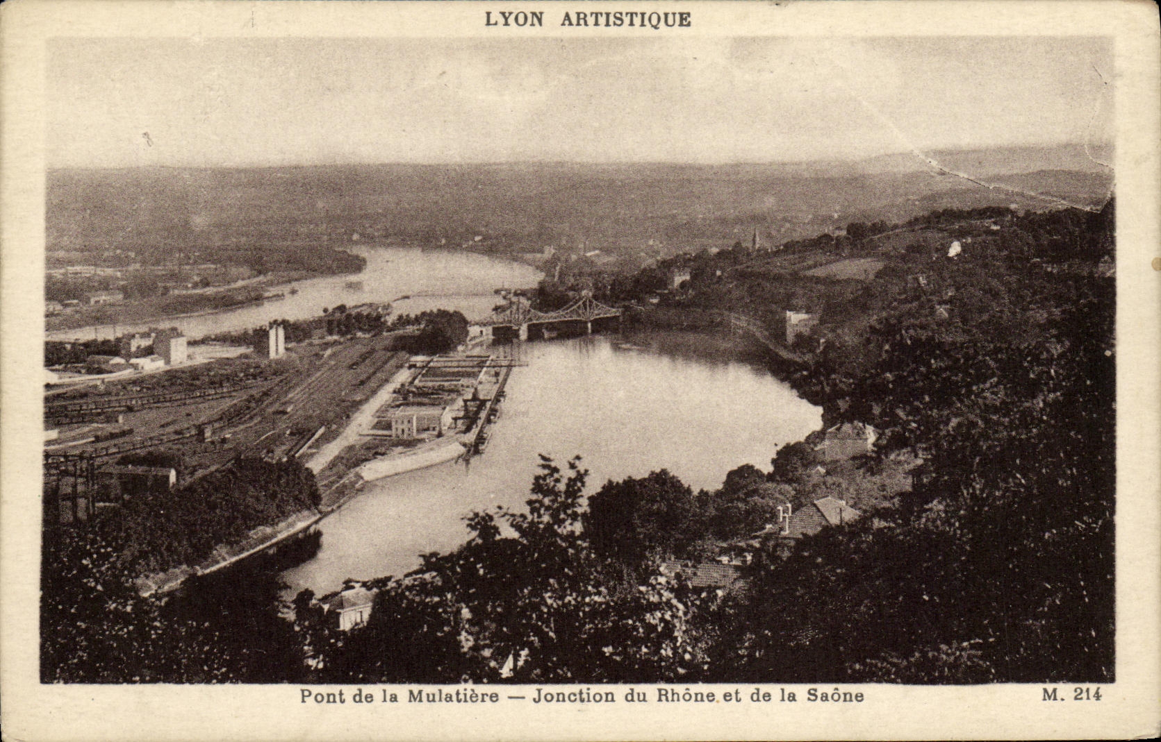 VINTAGE POSTCARD Artistic Lyon Bridge of Mulatiere Junction of the Rhone and the Saone