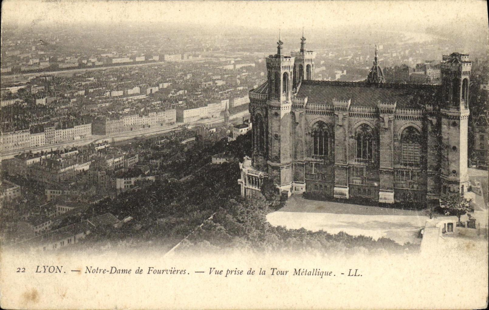 VINTAGE POSTCARD Lyon Notre Dame de Fourvieres Seen from of the Metal Tower