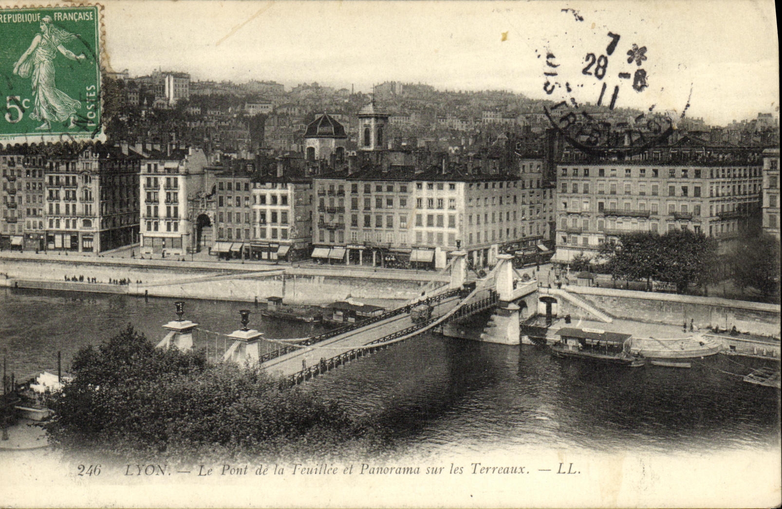 VINTAGE POSTCARD Lyon the Bridge of Feuillee and Panorama on the Composts