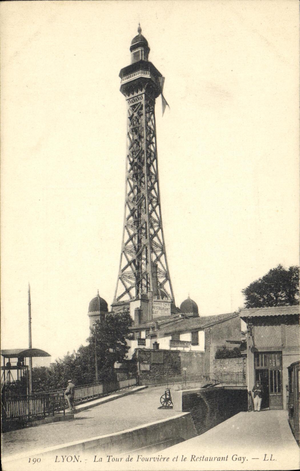 VINTAGE POSTCARD Lyon the Tower of Fourviere and the Gay Restaurant