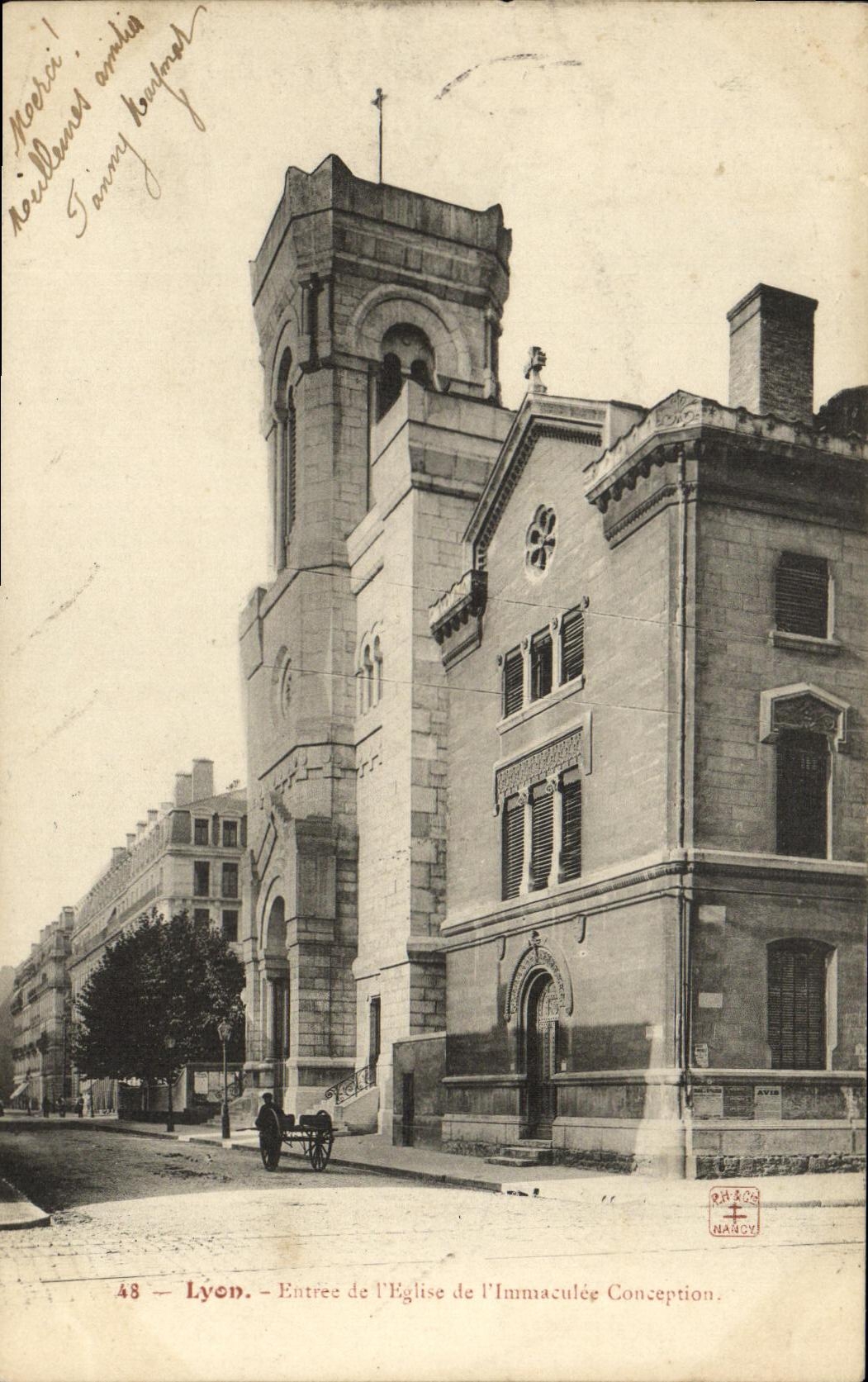 VINTAGE POSTCARD Lyon Entered of L Church of L Immaculate Conception