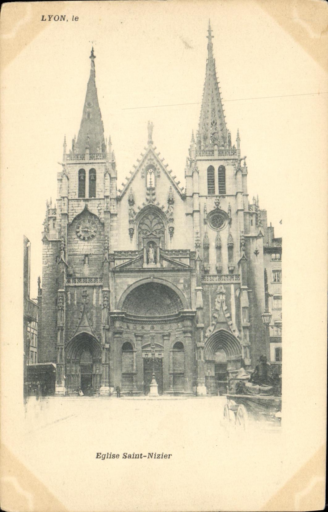 VINTAGE POSTCARD Lyon the Church Holy Nizier