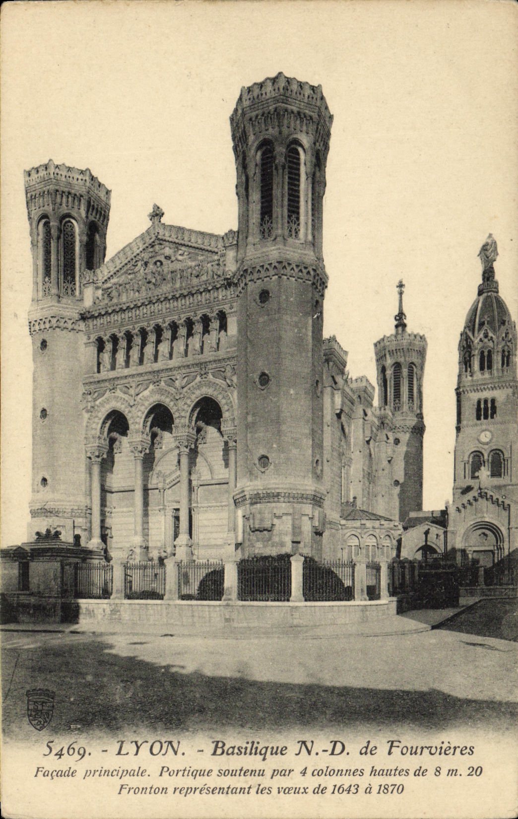 VINTAGE POSTCARD Lyon Basilica NR D of Fourvieres