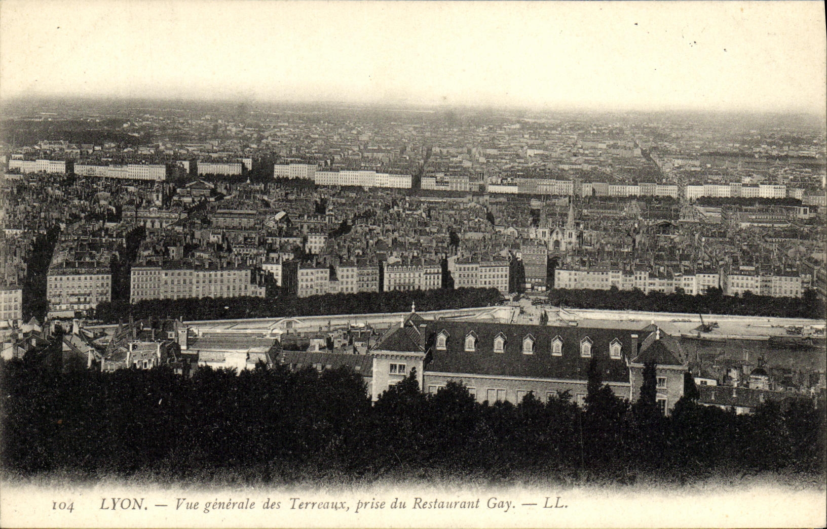 VINTAGE POSTCARD Lyon View of the Composts taken of the Gay Restaurant