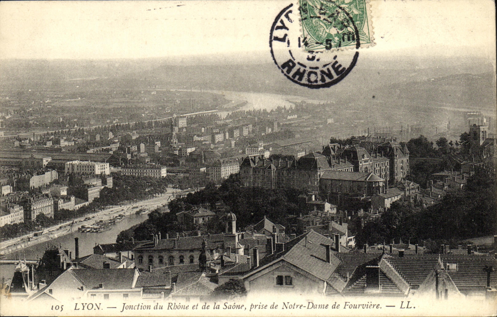 VINTAGE POSTCARD Lyon Junction of the Rhone and the Saone taken of Notre Dame de Fouviere