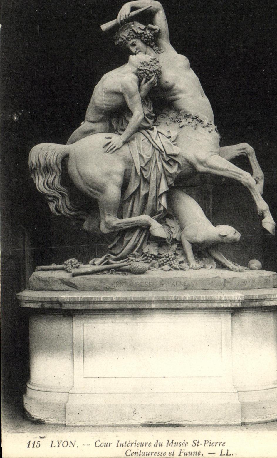 VINTAGE POSTCARD Lyon Interior Court of the Museum St Pierre Centauresse and Faune