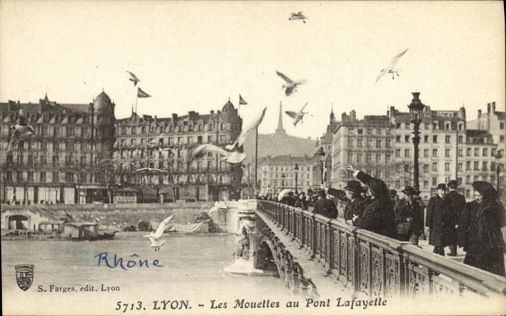 VINTAGE POSTCARD Lyon Mouetles with the Lafayette Bridge