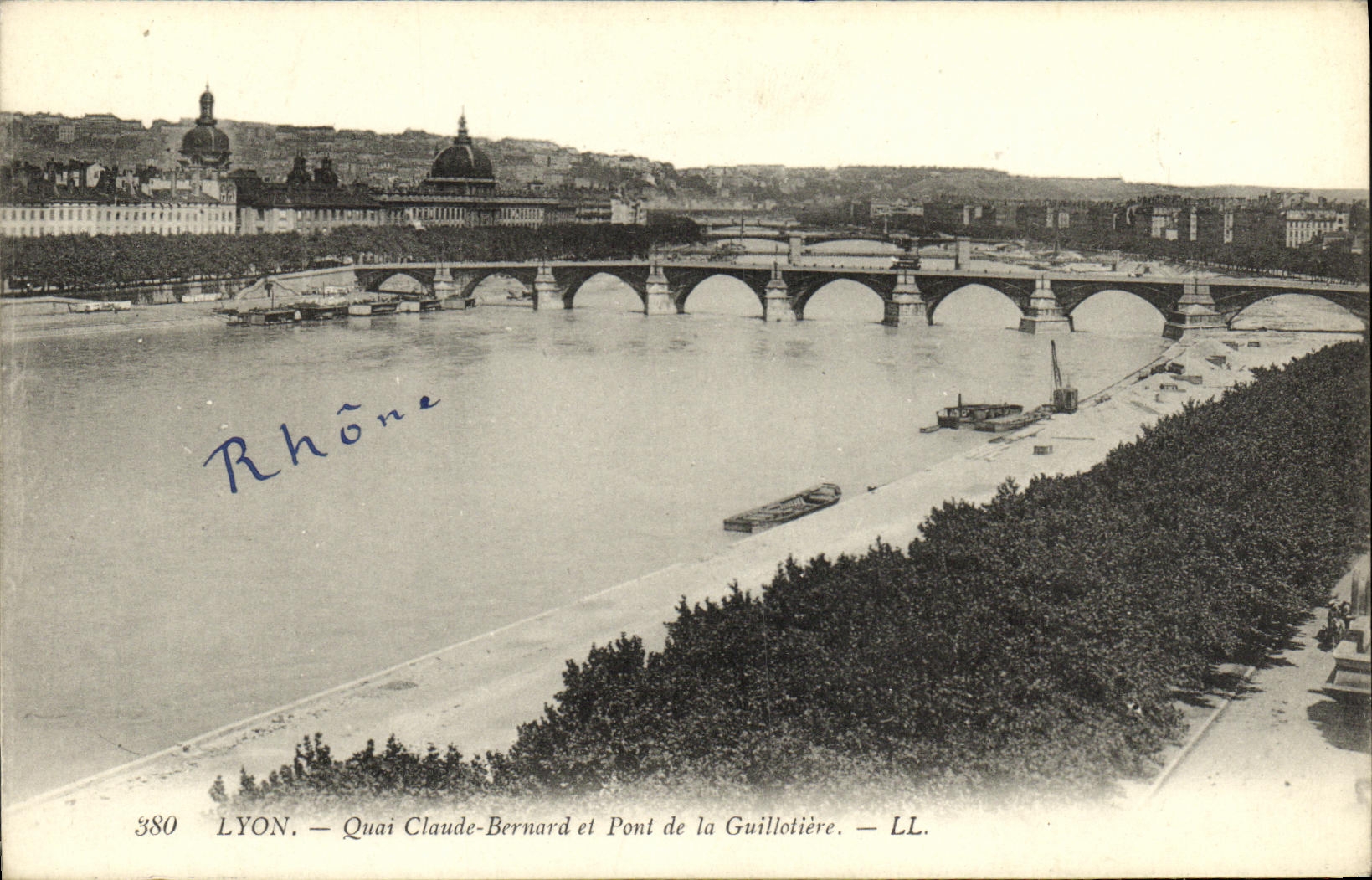 VINTAGE POSTCARD Lyon Quay Claude Bernard and Bridge Guillotiere