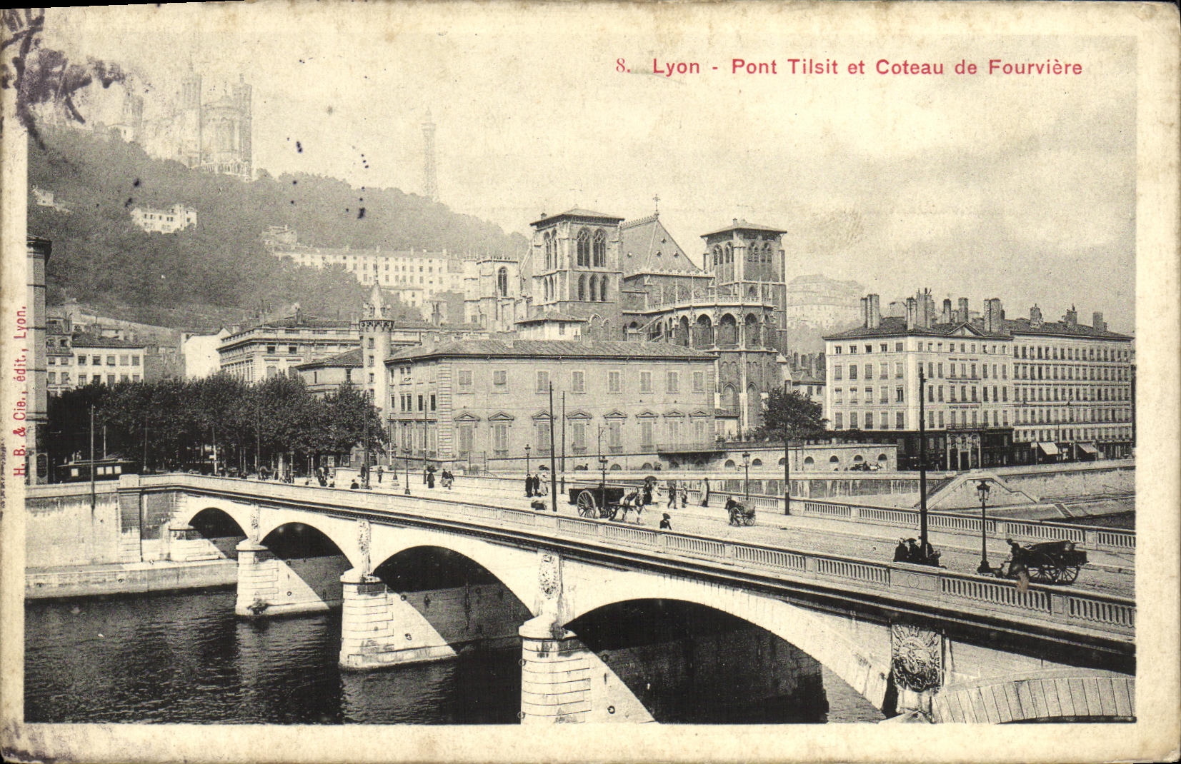 VINTAGE POSTCARD Lyon Tilsit Bridge and Coteau of Fourviere