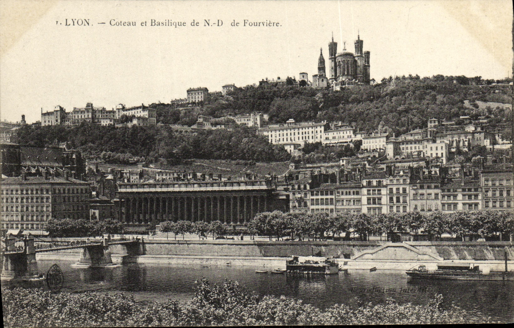 VINTAGE POSTCARD Lyon Slope and Basilica ND of Fourviere