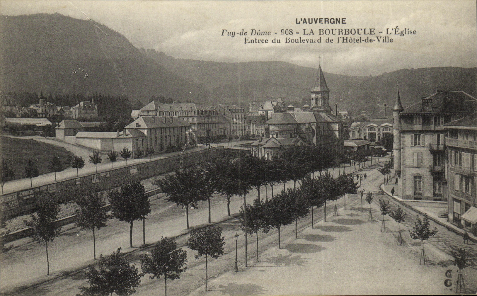 VINTAGE POSTCARD Bourboule L Church Entered of the boulevard of L town hall