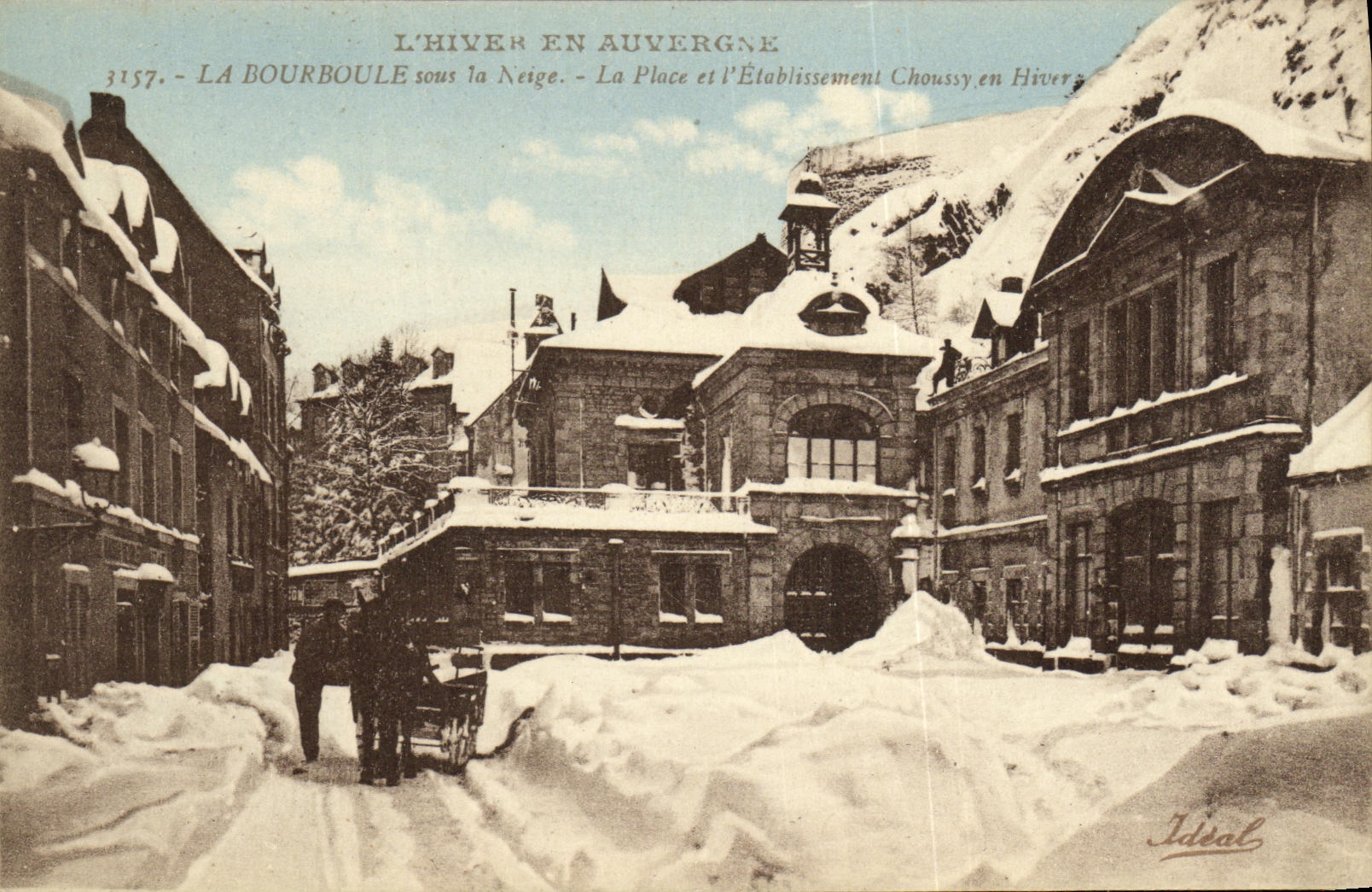 VINTAGE POSTCARD Bourboule under snow the place of L Choussy establishment in winter