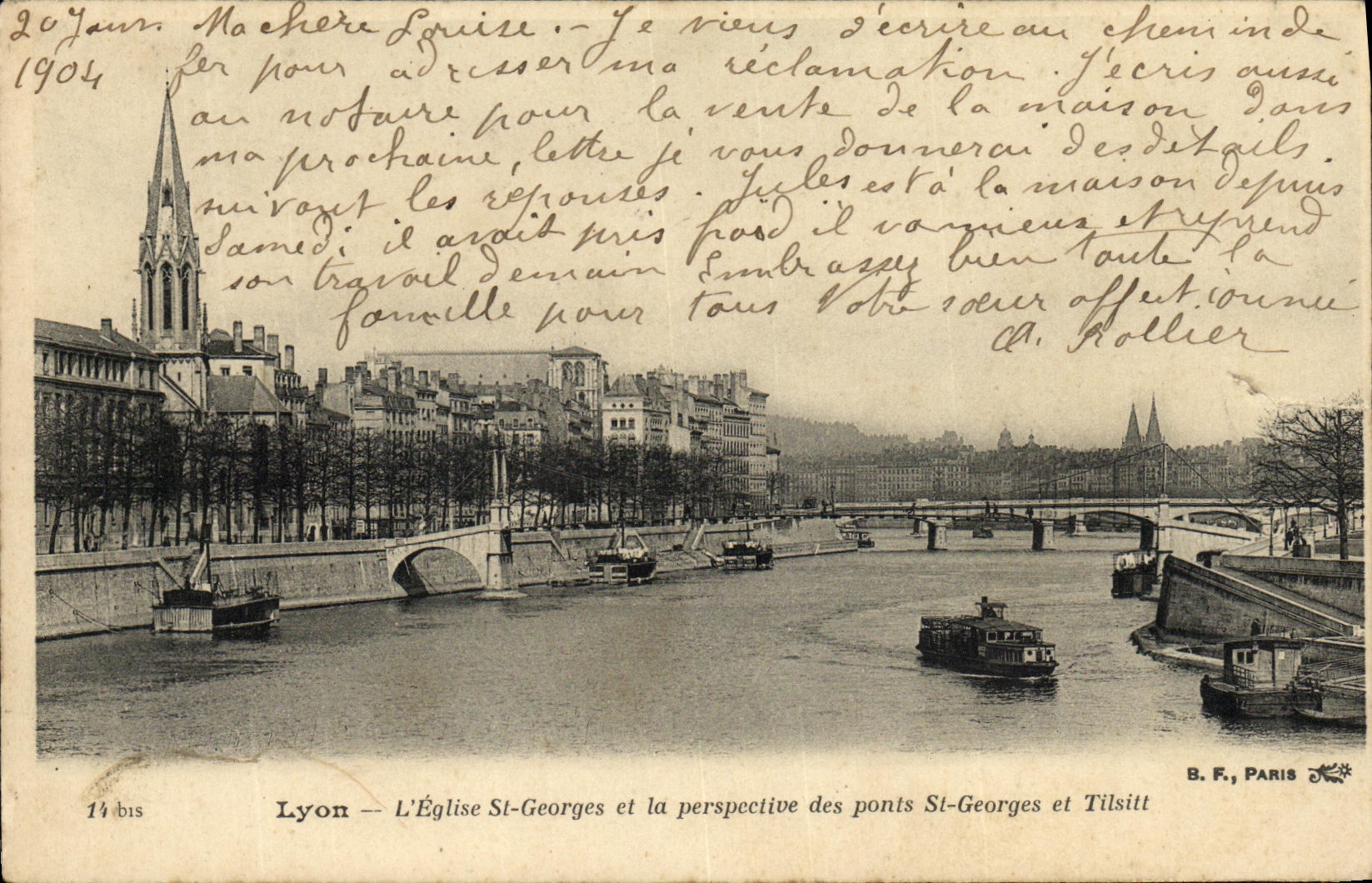 POSTAL Lyon L St Jorte y la vision de la VENDIMIA de la iglesia del St Jorte y Tilsit del puente