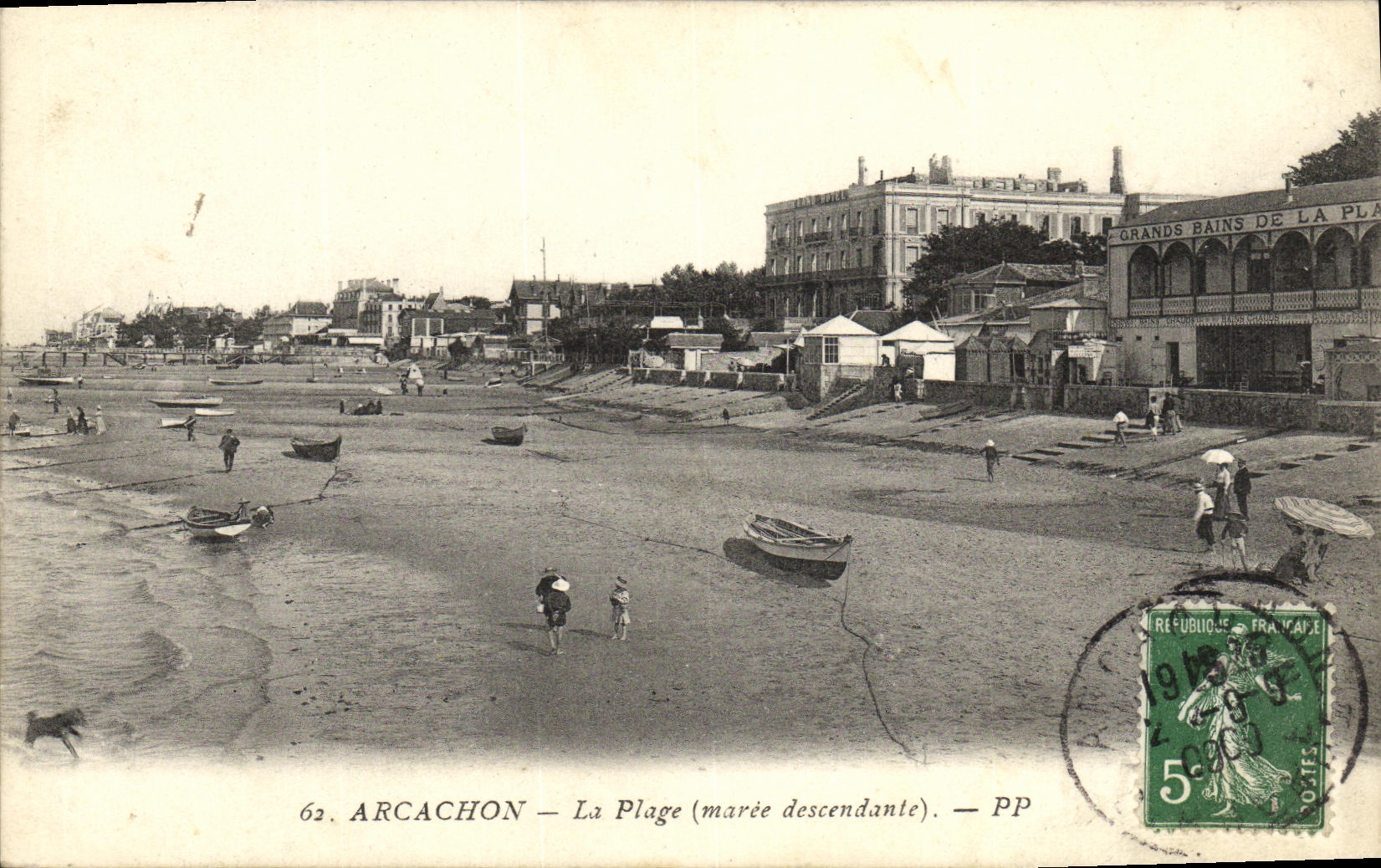 VINTAGE POSTCARD Arcachon the Beach downward Tide