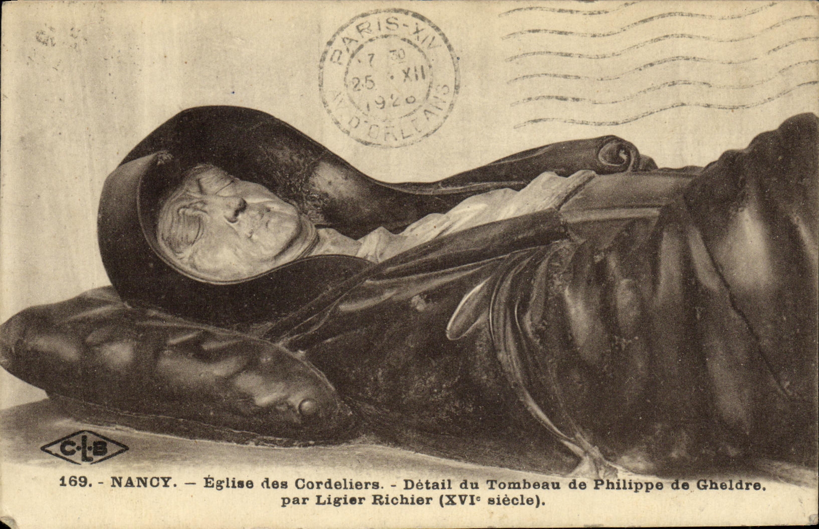 Iglesia de Nancy de la POSTAL de la VENDIMIA del detalle de Cordeliers de la tumba de Felipe de Gheldre de Ligier Richier