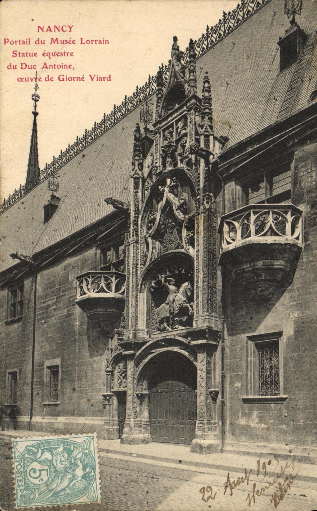 La POSTAL Nancy Portail de la VENDIMIA del museo de Lorena gobierna a equestrian del duque Antonio