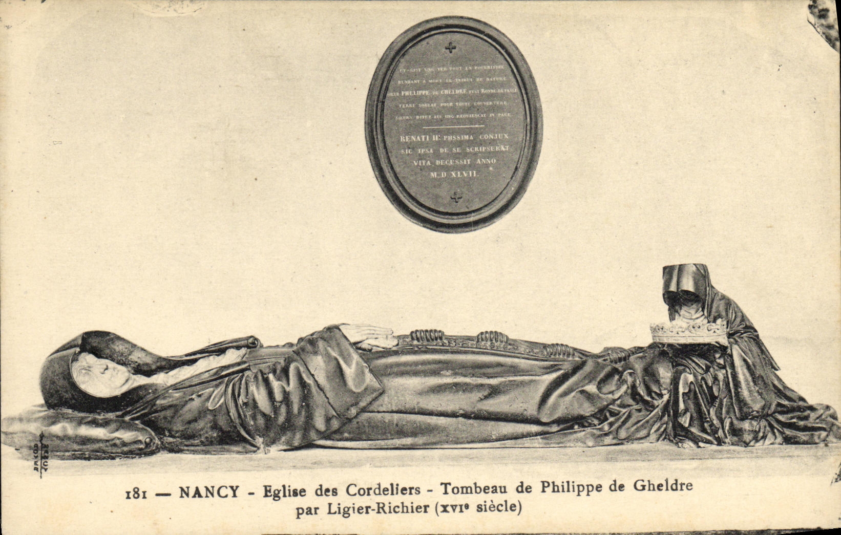 Iglesia de Nancy de la POSTAL de la VENDIMIA de la tumba de Cordeliers de Felipe de Gheldre de Ligier Richier