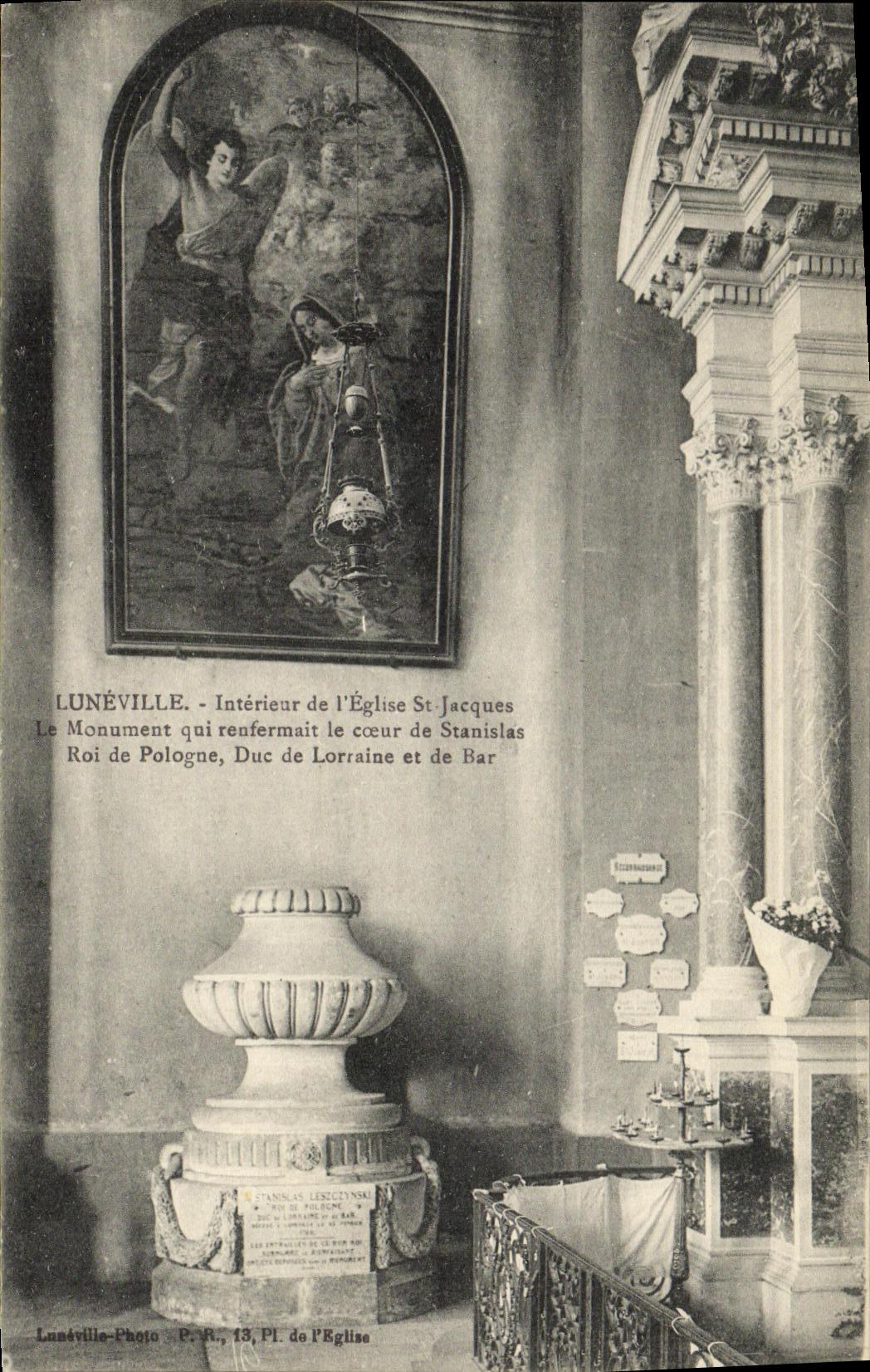 VINTAGE POSTCARD Interior Luneville of L church St Jacques the monument which contained the heart of Stanislas King de Pologne