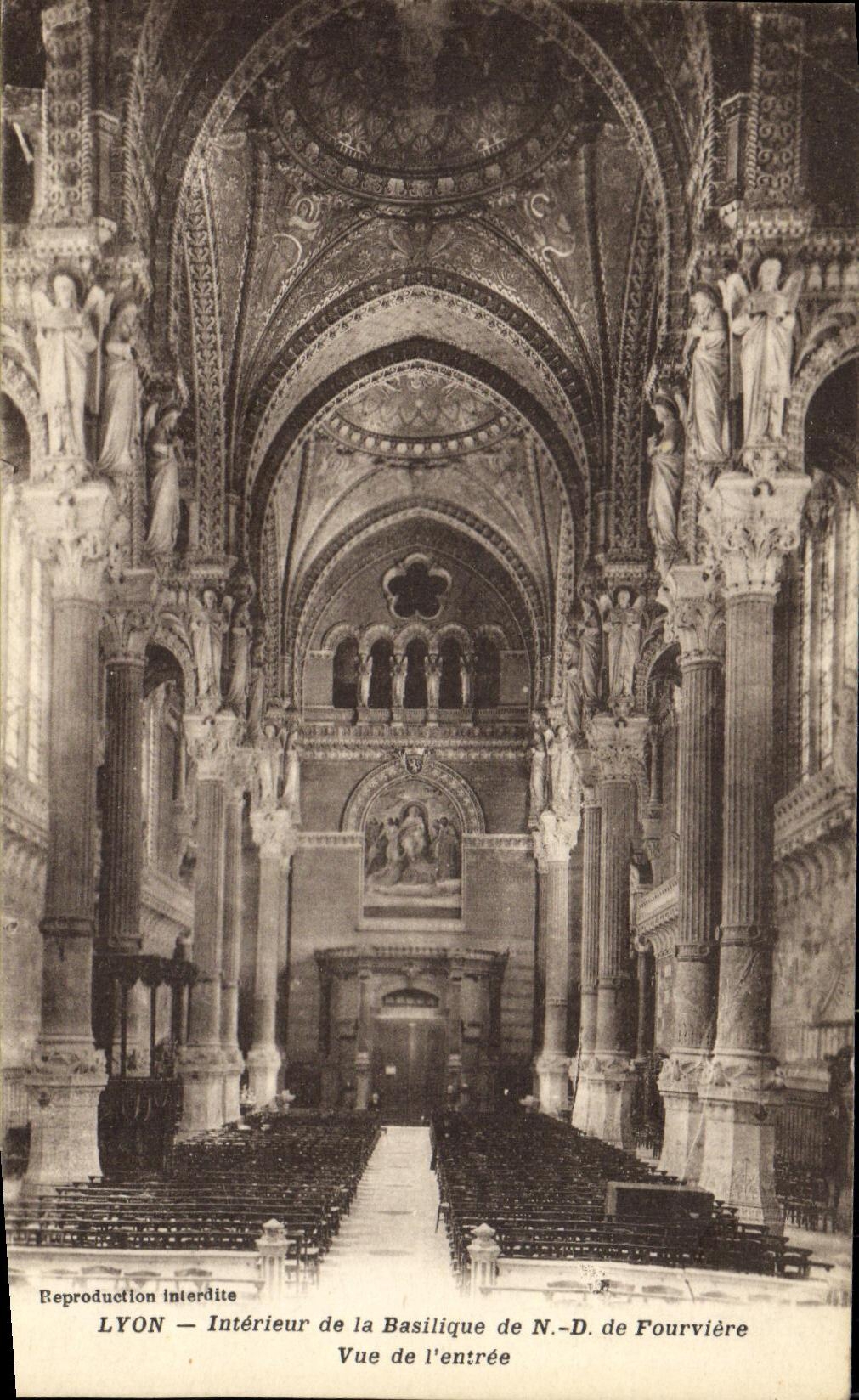 VINTAGE POSTCARD Interior Lyon of the Basilica of Fourviere Seen Of L Entered