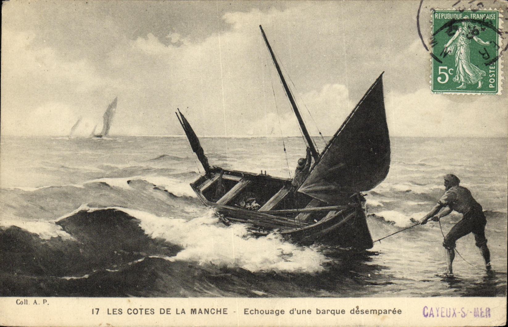 VINTAGE POSTCARD Dimensions Of the English Channel Stranding D a boat desemparee Boat