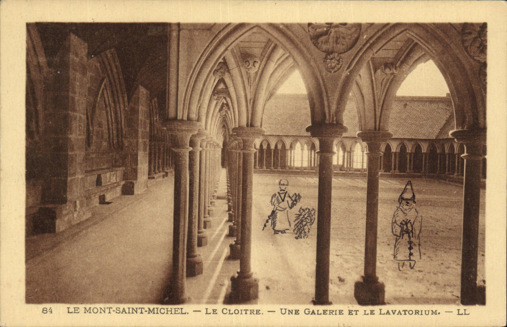CPA Mont Saint Michel Le Cloitre Une Galerie Et le lavatorium