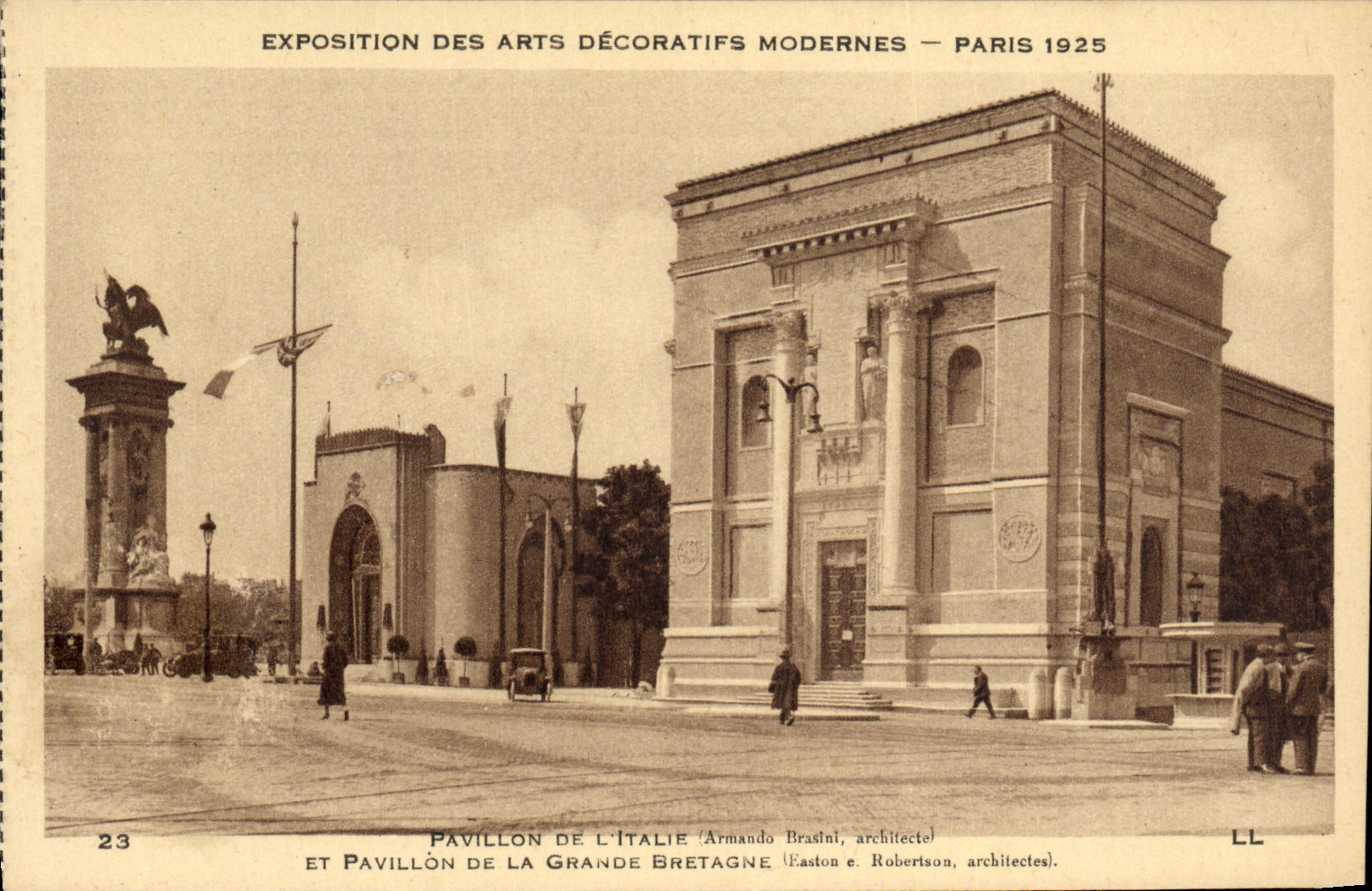 Feria de la POSTAL de la VENDIMIA de los artes decorativos modernos Paris Pavillon 1925 de L Italia y casa del Reino Unido