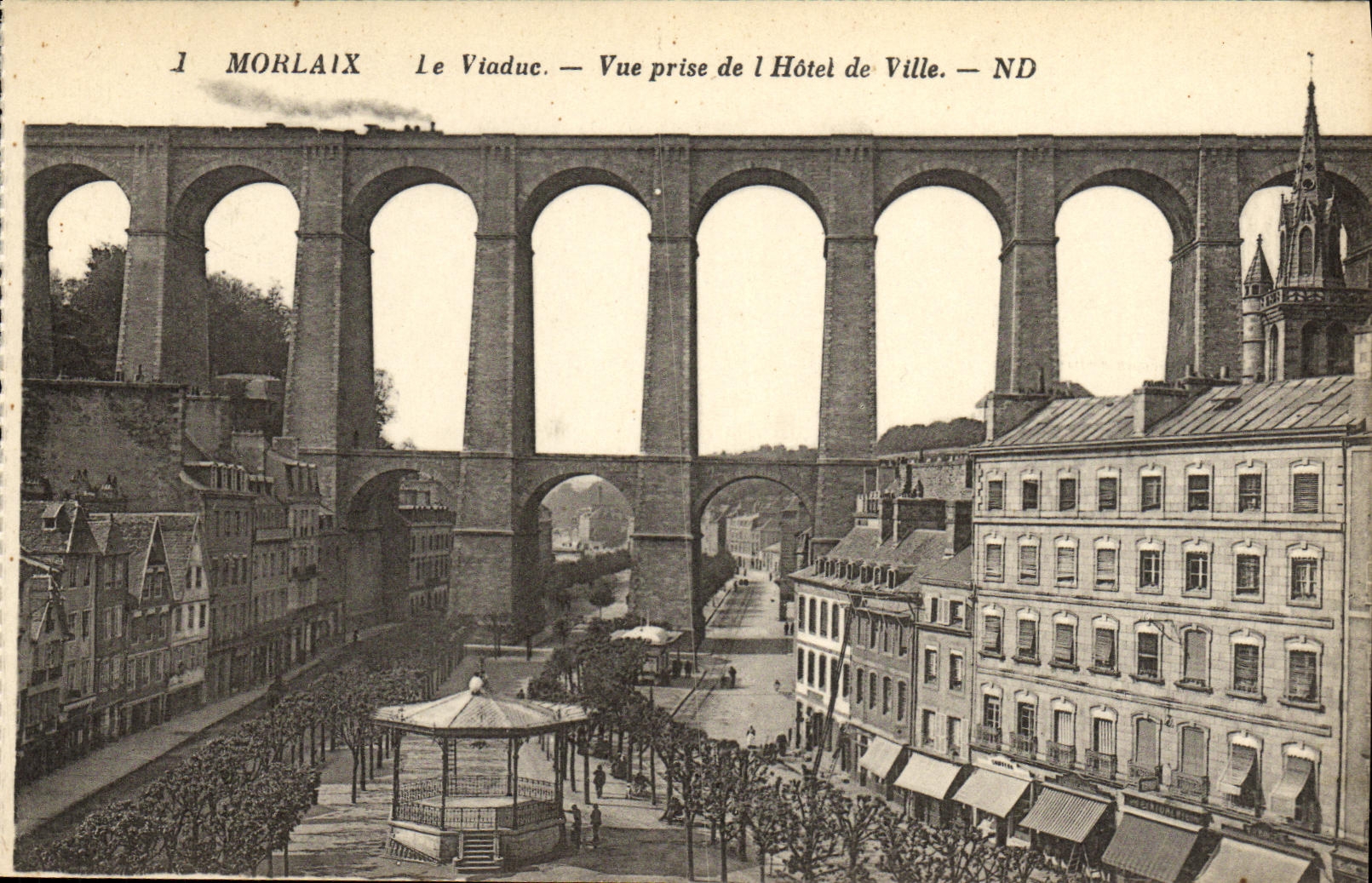 VINTAGE POSTCARD Morlaix Viadic Seen from of L Town hall