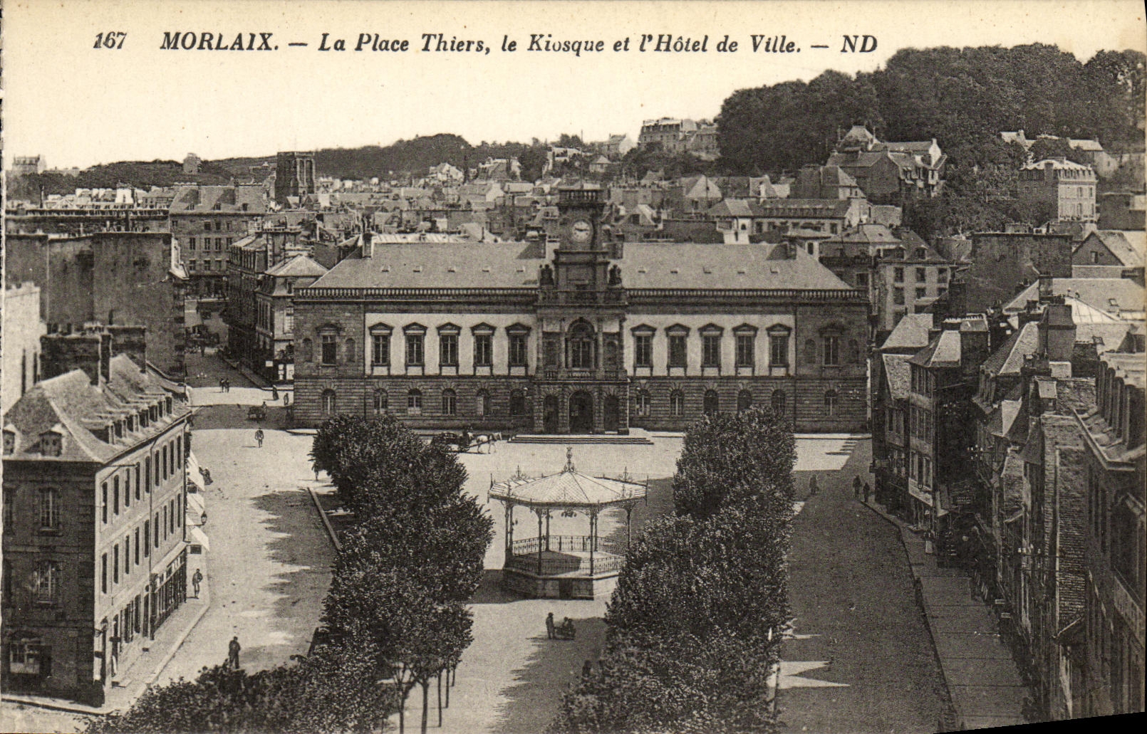 VINTAGE POSTCARD Morlaix the Thiers Place the Kiosk and L town hall