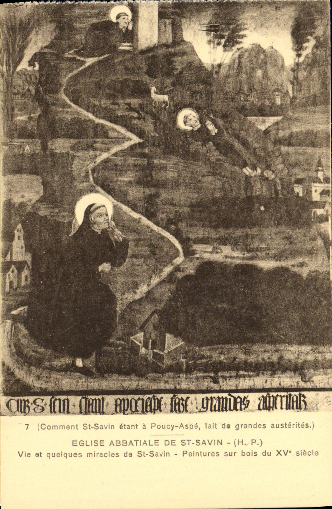 VINTAGE POSTCARD Abbey church of St Savin Life and some miracles of St Savin Paintings on wood of 15th Poucy Winder