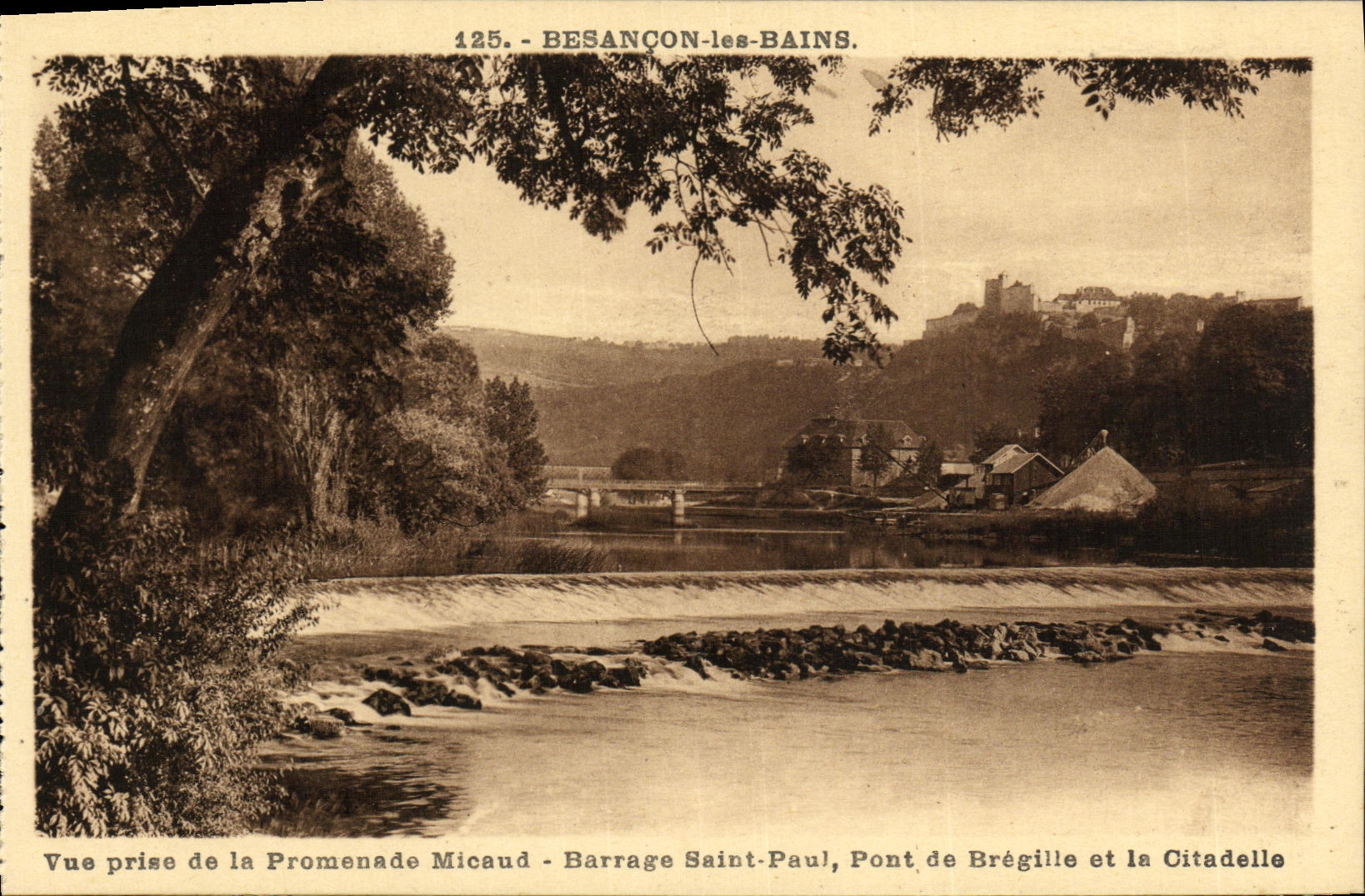 VINTAGE POSTCARD Besancon les Bains Seen from of the walk Micaud Stopping Saint Paul Bridge of Bregille and the citadel