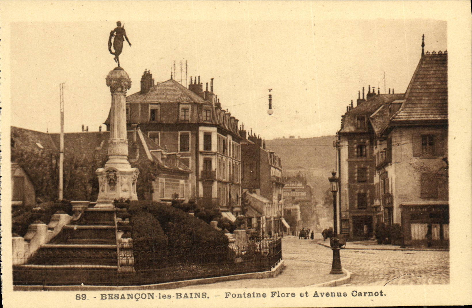 VINTAGE POSTCARD Besancon les Bains Fountain Flora and which occurred Carnot