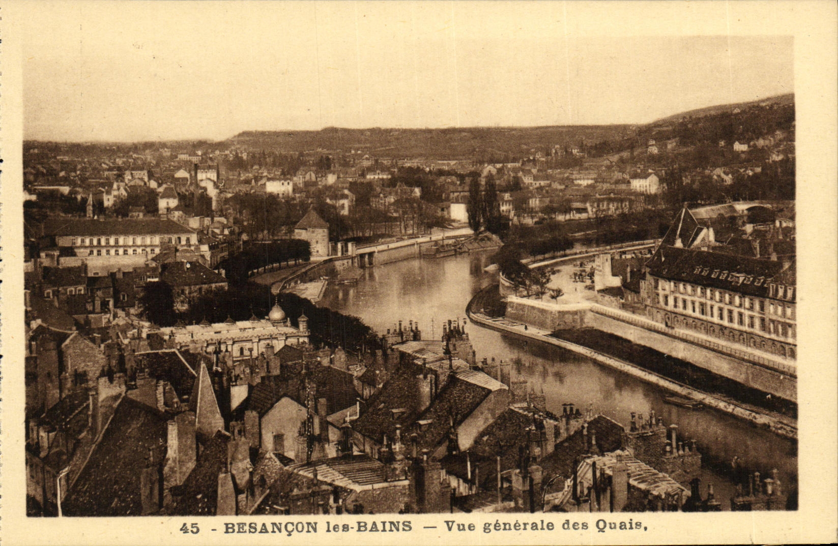 VINTAGE POSTCARD Besancon les Bains View of the quays