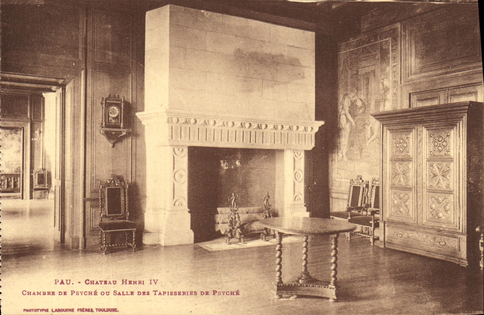 VINTAGE POSTCARD Pau Castle Henri IV Chambe De Psyche or Room of the tapestries of Psyche