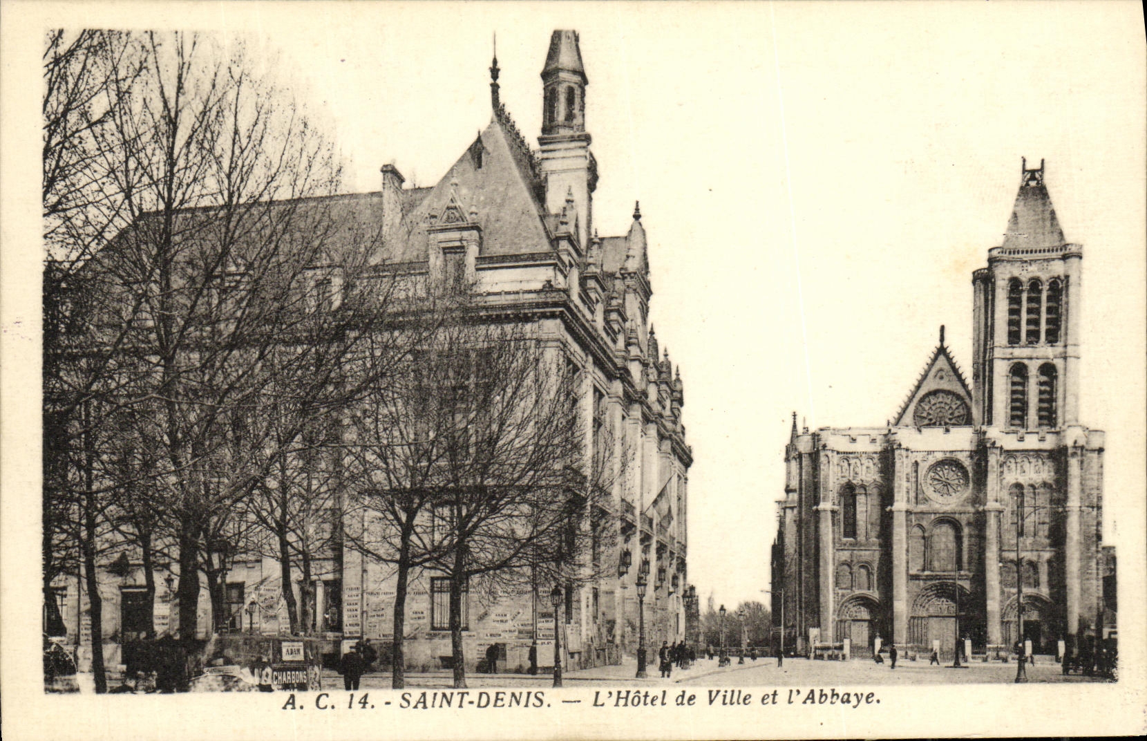 VINTAGE POSTCARD Holy Denis L Town hall and L Abbey
