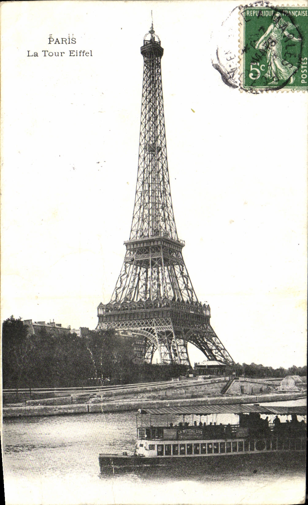VINTAGE POSTCARD Paris the Tower Eiffel Barge Boat